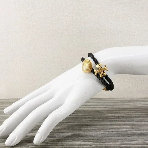 Tory Burch Shell Logo Rope Bracelet Black OS - Picture 12 of 12